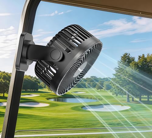[Upgraded 2X Magnet] 1-Pack Magnetic Golf Cart Fan Rechargeable, 12000mAh