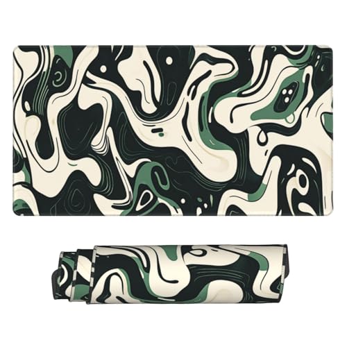 Image of AQQA Abstract Topographic Map Green and White Pattern with Lines Gaming Mouse Pad Long XL Desk Mat for Desktop Mousepad with Non-Slip Base Stitched Edge Keyboard Mat for Office Home 31.5 inch x 15.7 inch