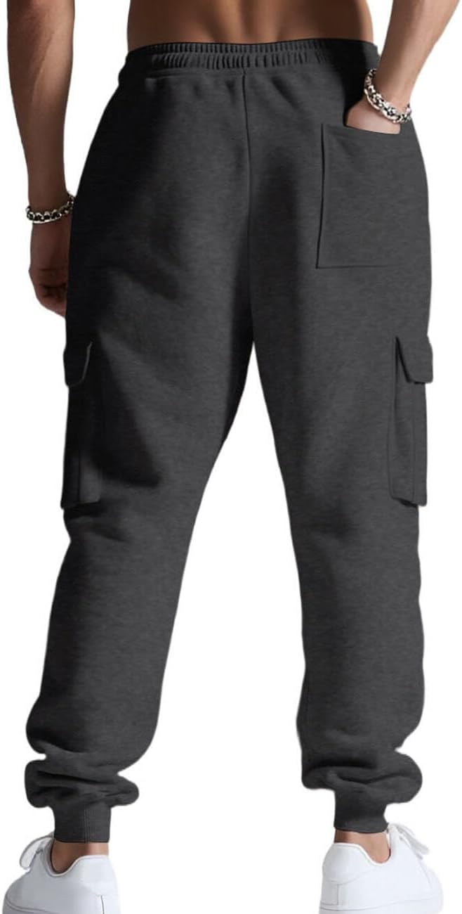 Men's Casual Cargo Pants Workout Joggers Stretch Sweatpants Lounge Athletic Pants Drawstring Pants with Pockets