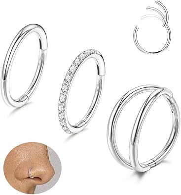 G23 Titanium Nose Rings for Women - Hypoallergenic Clicker Hoops 16G-20G