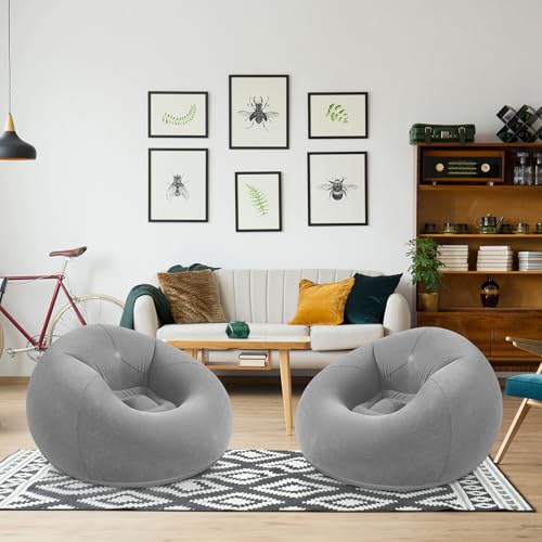 Image of Realspring Inflatable Bean Bag Chairs Outdoor Blow up Camping Chairs Inflatable Lazy Sofa Folding Portable Bean Bag Loungers Couch for Movie Night(Dark Gray,2 Pcs)