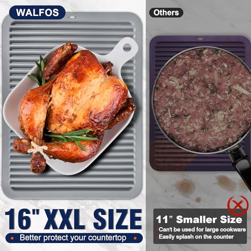 Image of Walfos Large Silicone Trivet 16x12 Inch, Hot Pads for Kitchen, Heat Resistant Pot Holders Trivets for Hot Dishes, Hot Pots and Pans, Quartz Countertops, Gray, 2 Pack