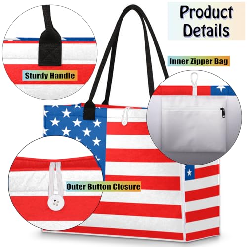 America Flag Tote Bag for Women Large Beach Bag Reusable Tote Bags for Work Travel Beach Shopping4