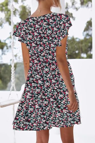 Image of nclook Womens Summer Casual Dresses Sweet Cute V Neck Mini Dress with Pockets Ruffle Short Sleeve