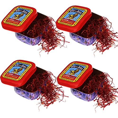Image of LION BRAND SAFFRON, Original Kashmir Lacha Saffron /Kesar /Keshar (Value Pack of 4 (4 X 1gm = 4grams))
