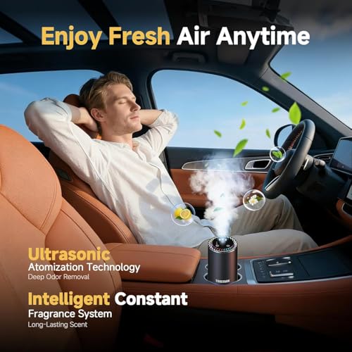 Image of Smart Car Air Freshener with Star Light & 150ml Diffusers Oil Refills, Auto On /Off Aroma Diffuser, 3 Adjustable Modes Rechargeable Aromatizante para Carro - Car Diffuser（Mahogany Teakwood*3）