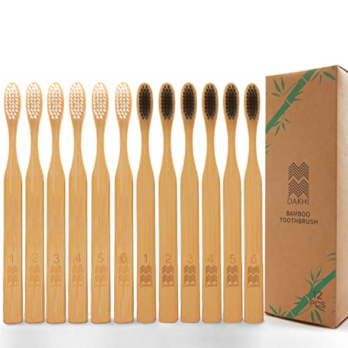 Dakhi Biodegradable Bamboo Toothbrushes (12 Pack) | Eco Friendly & Compostable | Natural Bamboo Toothbrush | Bpa Free Soft Bristles | Disposable Toothbrush | Wooden Handle Tooth Brush Bulk #TOP28