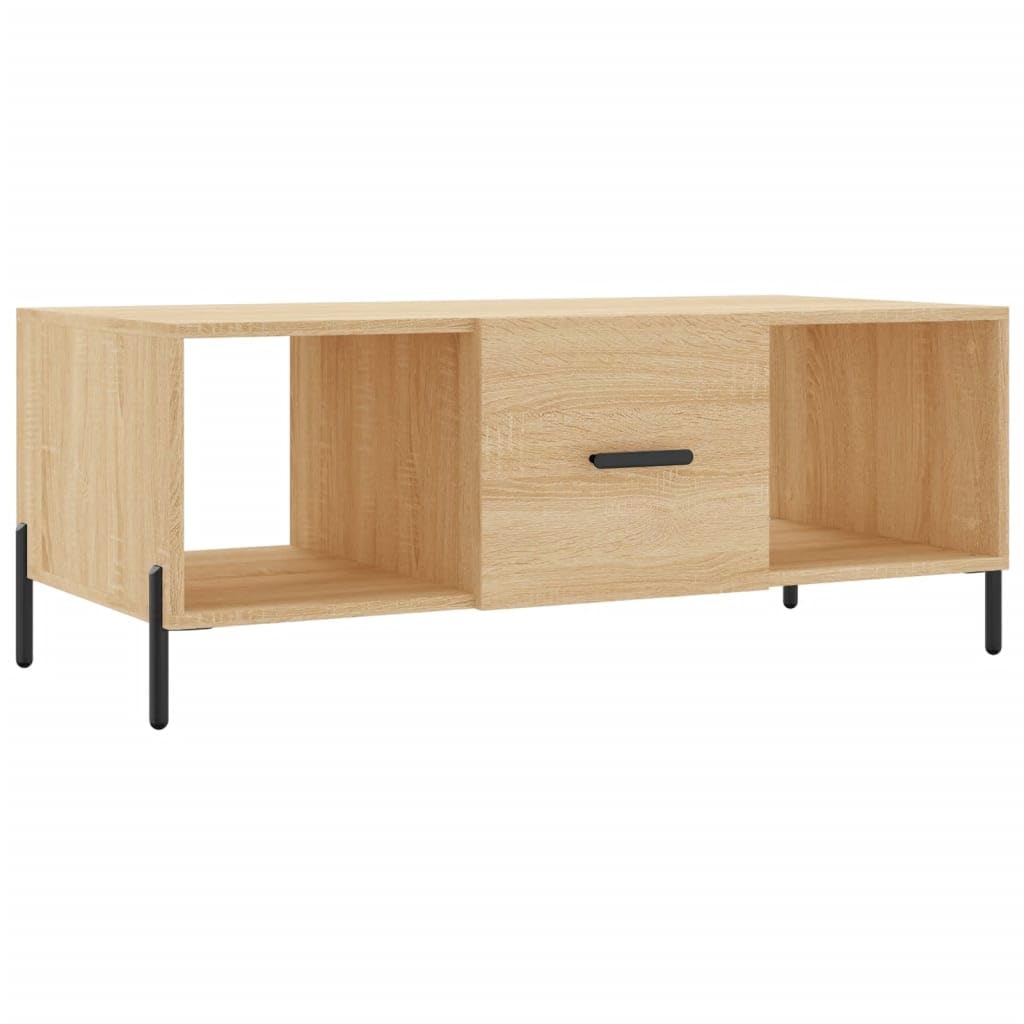 Mesa de centro Sonoma roble 102 x 50 x 40 cm moderna de madera con patas de hierro espacio de almacenamiento 3 compartimentos puerta aparador para salón, dormitorio, oficina o pasillo