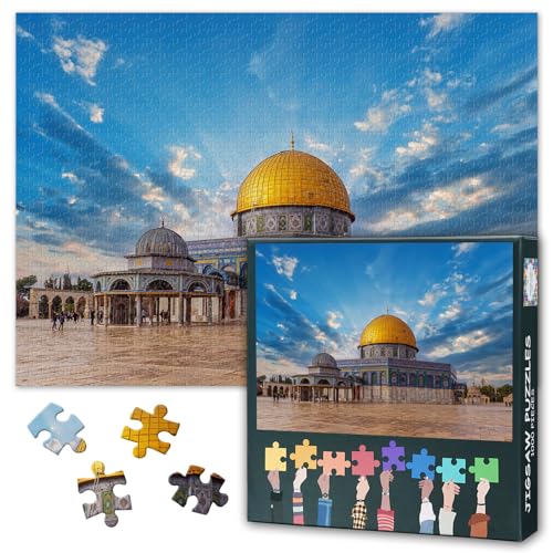 1000 Piece Jigsaw Puzzles for Adults Paper Jigsaw Puzzles Mosque Wall Art Temple Mount Natural Landscape Vintage Print Judaism Decor Jerusalem Painting Family Gathering Game Indoor Decor 27.5x19.7 in