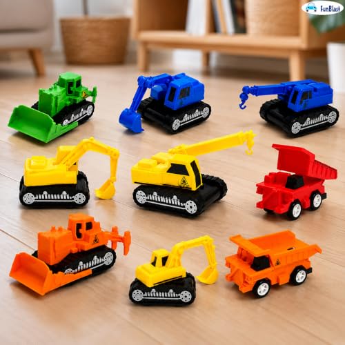 Image of FunBlast Pull Back Vehicles Toy Cars Playset - Set of 10, Construction Mini Power Friction Trucks for 3+ Years Old Kids (Pack of 10)