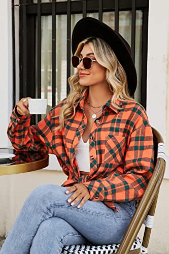 Image of CHYRII Womens Button Down Flannel Shirts Long Sleeve Plaid Shackets Business Casual Blouse Top