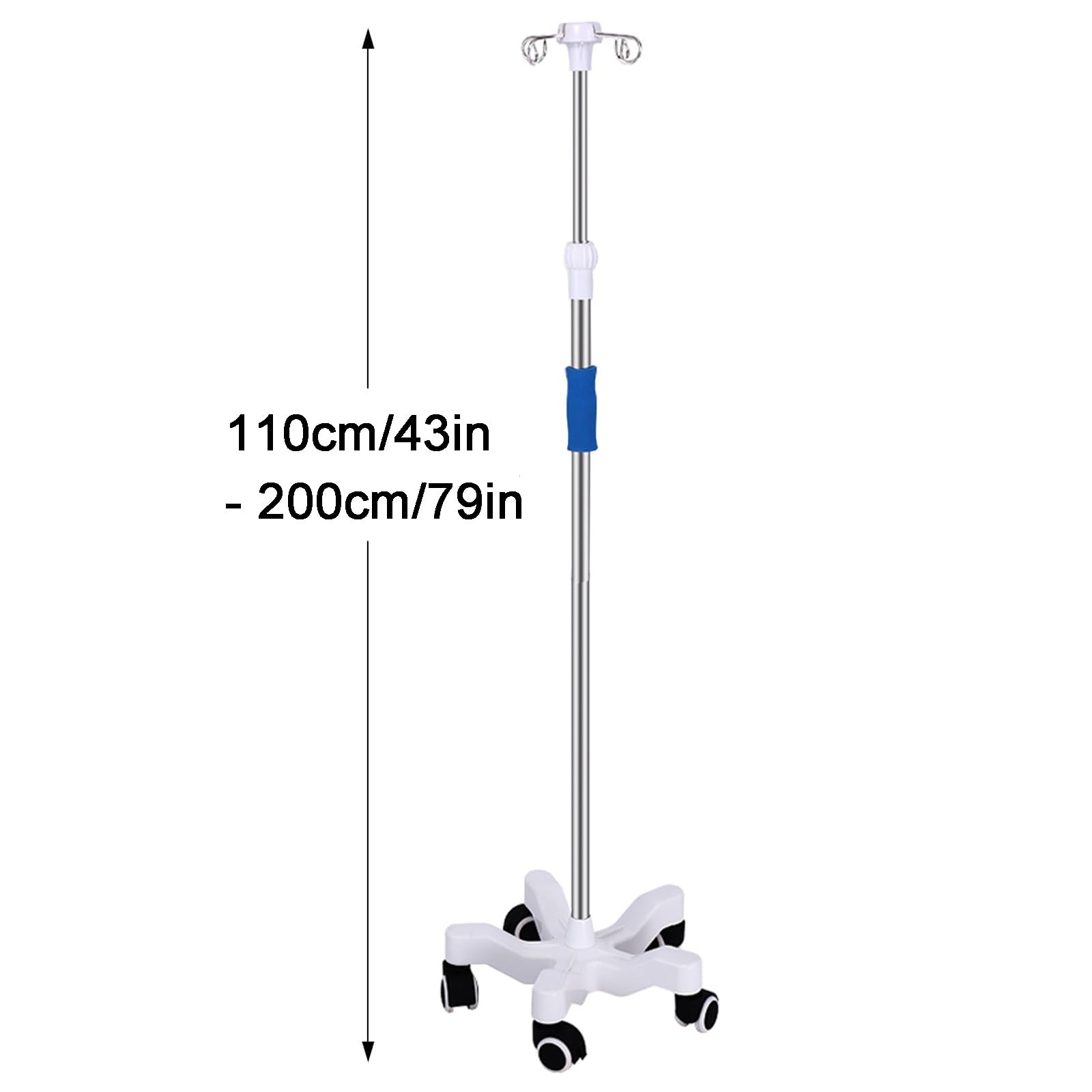 Soporte para Suero Intravenoso 4 Ganchos, 5 Ruedas, Poste Intravenoso Ajustable en Altura para Hospital en Casa(Color:White a)