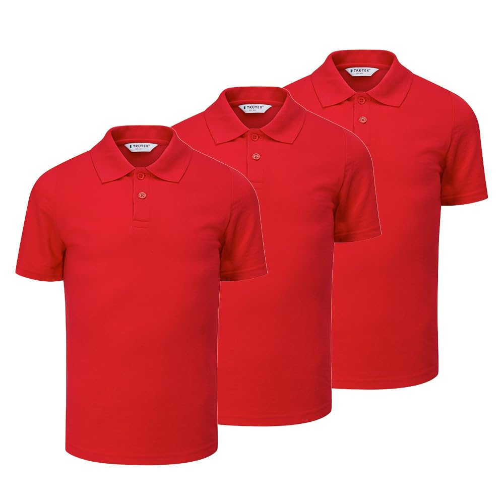 Trutex Basics Pack de 3 Polos Escolares de Manga Corta Regular Fit para Niños y Niñas (2-16 Años), Polos Unisex para Niños y Niñas, Ideales para Kits de Educación Física - Uniforme Escolar Auténtico