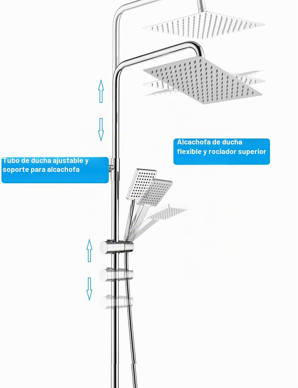 Columna Ducha Termostática 38 ℃, Sistema de Ducha Barra | Altura Ajustable 845-1180 mm, Ducha de Lluvia Cuadrada con Grifo, Acero Inoxidable 304, Fácil Instalación