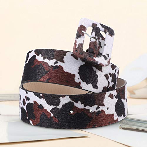 Amosfun Cinto de Vaca Feminino Cinto de Couro Pu Cinto de Moda Impresso de Vaca Cintura Largo Com Fi