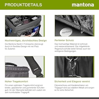 Mantona Neolit II SLR-Kameratasche (mit Regenschutzhülle, Metallschnallen und viel Zubehör) 270033 metallic