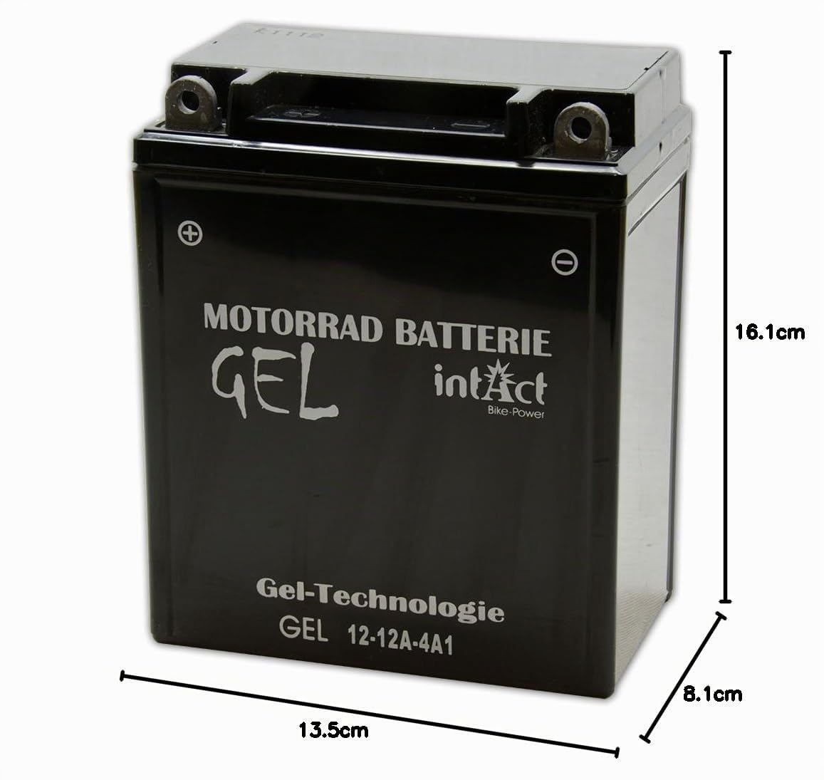 intAct - BATTERIA MOTO GEL Bike-Power GEL12-12A-4A1. Sostituisce la 12N12A-4A-1. Batteria per moto 12Ah 210A. Dimensioni: 135x81x161 mm. Con una potenza di avviamento superiore del 30%.