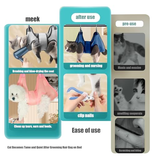 Image of Cat and Dog Grooming Hammock with Safety Belt for Nail Clipping、Grooming,Cat Bathing Bag for cat Nail Trimming,Cat Claw Care Bag, Dog Grooming Harness(S,Be Sure to Check The Size Chart)