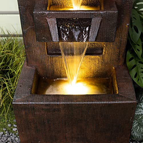 Serbilhome 40.94''H Water Fountain With Led Pump,4 Floor Large Outdoor Fountain Square Garden Tall Patio Outdoor Waterfull For Deck Yard Home Backyard Office #TOP4