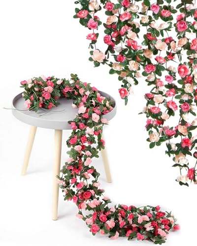 8pcs Artificial Flower Garlands Decoration Hanging Rose Vine Flowers for Indoor & Outdoor Decorations Ideal for Wedding Table Birthday Parties Home Garden and Special Occasions (Pink 8 × 240cm)