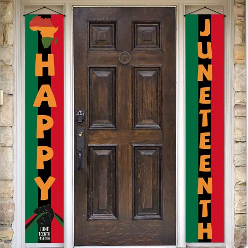 Happy Juneteenth Porch Banner African American Independence Day Front Door Sign Black History Wall Hanging Party Decoration 12 X 70 Inch #TOP4