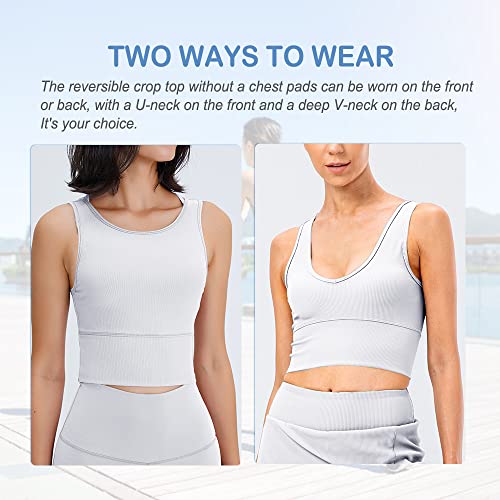 Image of Women Ribbed Tank Tops Reversible Crew /V Neck Sleeveless Workout Comfort Sport Yoga Running Shirts