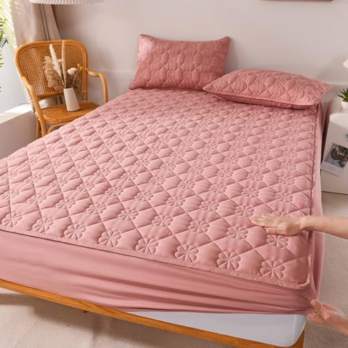 Homxi Sabana Bajera Cama con 2 Fundas de Almohada,(200 x 220 cm),Bajera Ajustable Color Sólido con Flores Sabana Bajera Ajustable Rosa