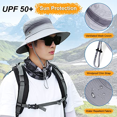 Image of Women Fishing Sun Hat Men Summer UV Protection Bucket Hats Mesh Ventilated Outdoor Hiking Gardening Beach Lawn Hat