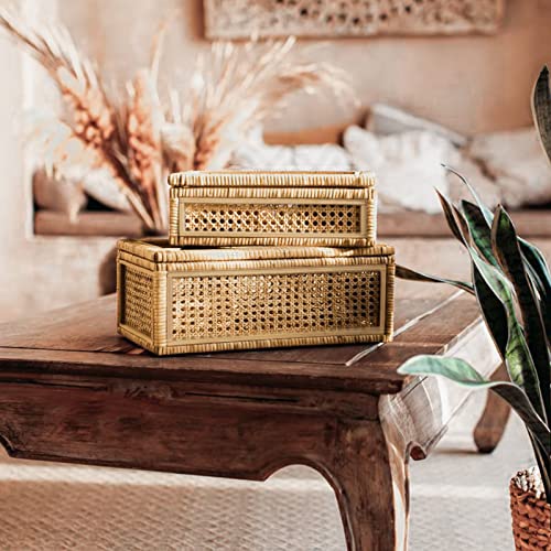 Sujun Handwoven Boho Rattan Display Boxes With Glass Lids thumb #4