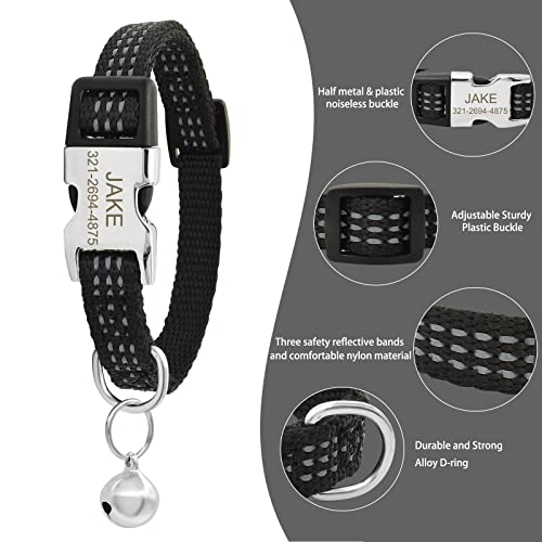 Senristar Personalisiertes Reflektierendes Nylon Katzenhalsband mit Name & Telefon, Individuell Gravierte Schnellverschluss Schnalle Katzenhalsband mit Glocke