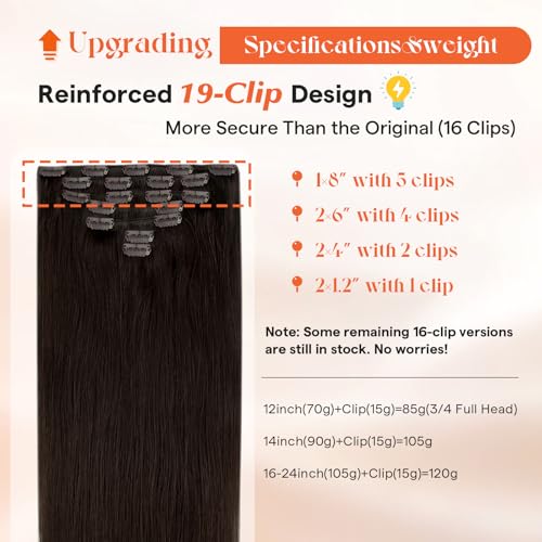 Image of Sunny Hair Clip in Hair Extensions Real Human Hair Dark Brown 120g | Remy Human Hair Extensions Clip ins for Women 16 Inch Natural Blend, Easy Clip in, Soft Lightweight for Thin & Fine Hair
