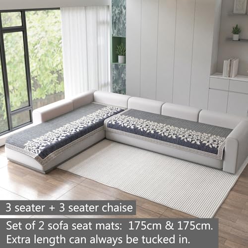 Image of Nendle Superior Velvet Floral Sofa Mat 6 Seater Set Cover Durable Protector for Living Room Sofa Set 3+3, Suitable for L Shape, Sectional and U Shape Sofa (Grey, Pack of 2)