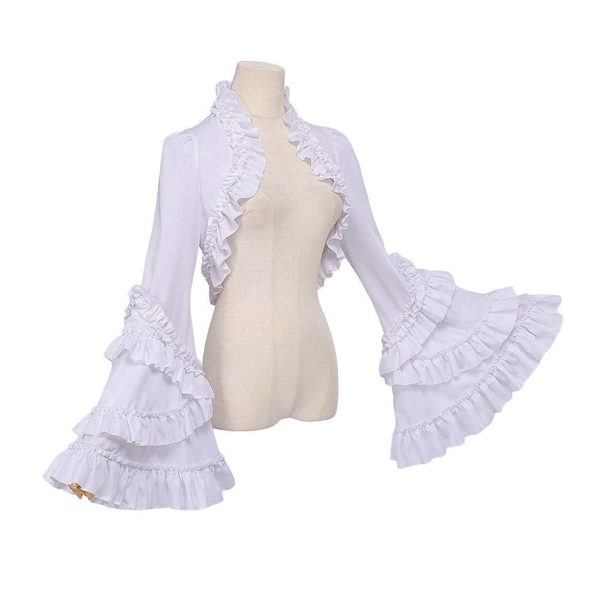 Giacca Steampunk a maniche lunghe svasata bianca con volant