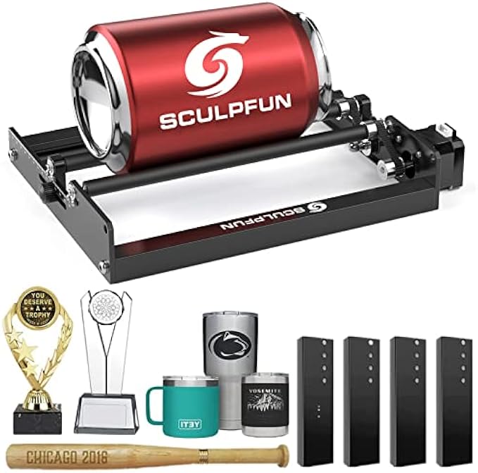 SCULPFUN Laser Rotating Drum, Laser Engraving Y-Axis Rotating Module, 360° Laser Rotating Attachment for engraving cylindrical object jars, Compatible with most laser engraving machines on the market
