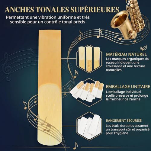 10 Pcs Anches Saxophone Alto 2.5, anche saxophone alto 2.5 professionnelle, anches pour saxophone alto avec découpe précise pour débutants et musiciens confirmés – vue 3