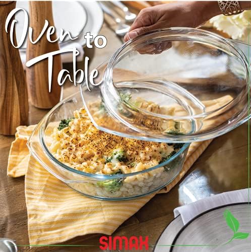 Simax Casserole Dish with Lid, 1.5 Quart Round Glass Casserole Dishes for Oven with Lid and Handles, Baking Dishes for Oven, Covered Bowl for Cooking, Baking, Serving, Microwave, Dishwasher, and Oven Safe Cookware - Thumbnail 4