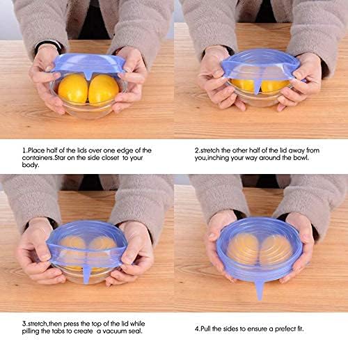 SAJAG Microwave Safe Silicone Stretch Lids Reuseable Flexible Covers For Rectangle, Round, Square Bowls, Dishes, Plates, Cans, Jars, Glassware And Mugs Pack Of 6 Lids, Multi-Coloured 3