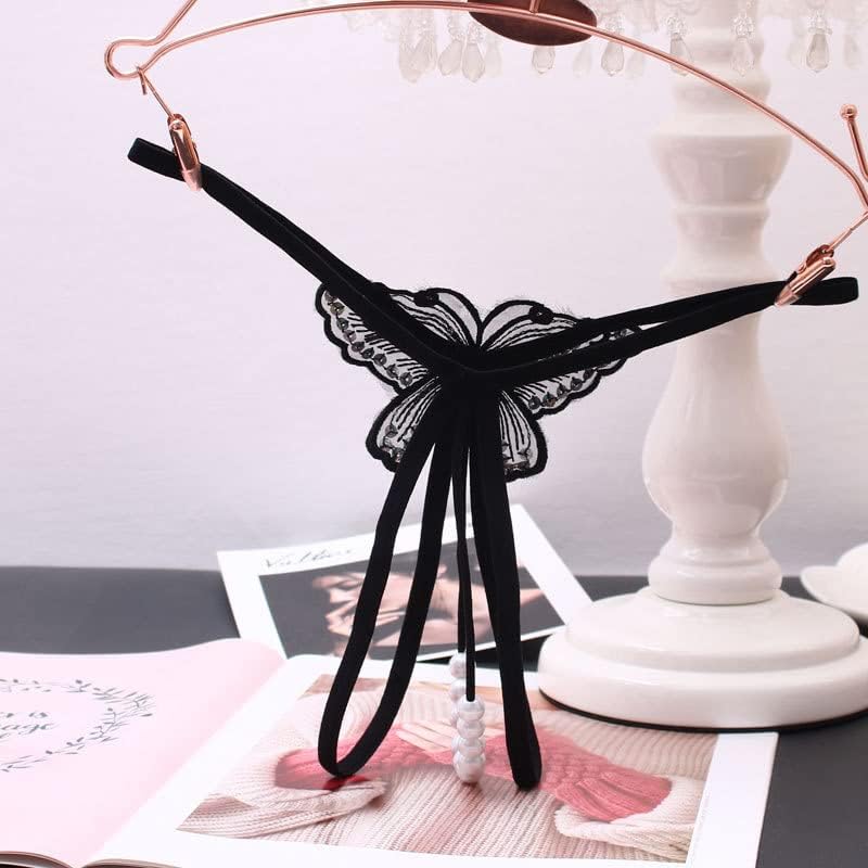 Fashion Women Sexy Underwear Cutout Pendant Pearl Beads Embellished Lace Butterfly G-String Thong Underpants - Image 6