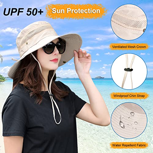 Image of Women Fishing Sun Hat Men Summer UV Protection Bucket Hats Mesh Ventilated Outdoor Hiking Gardening Beach Lawn Hat