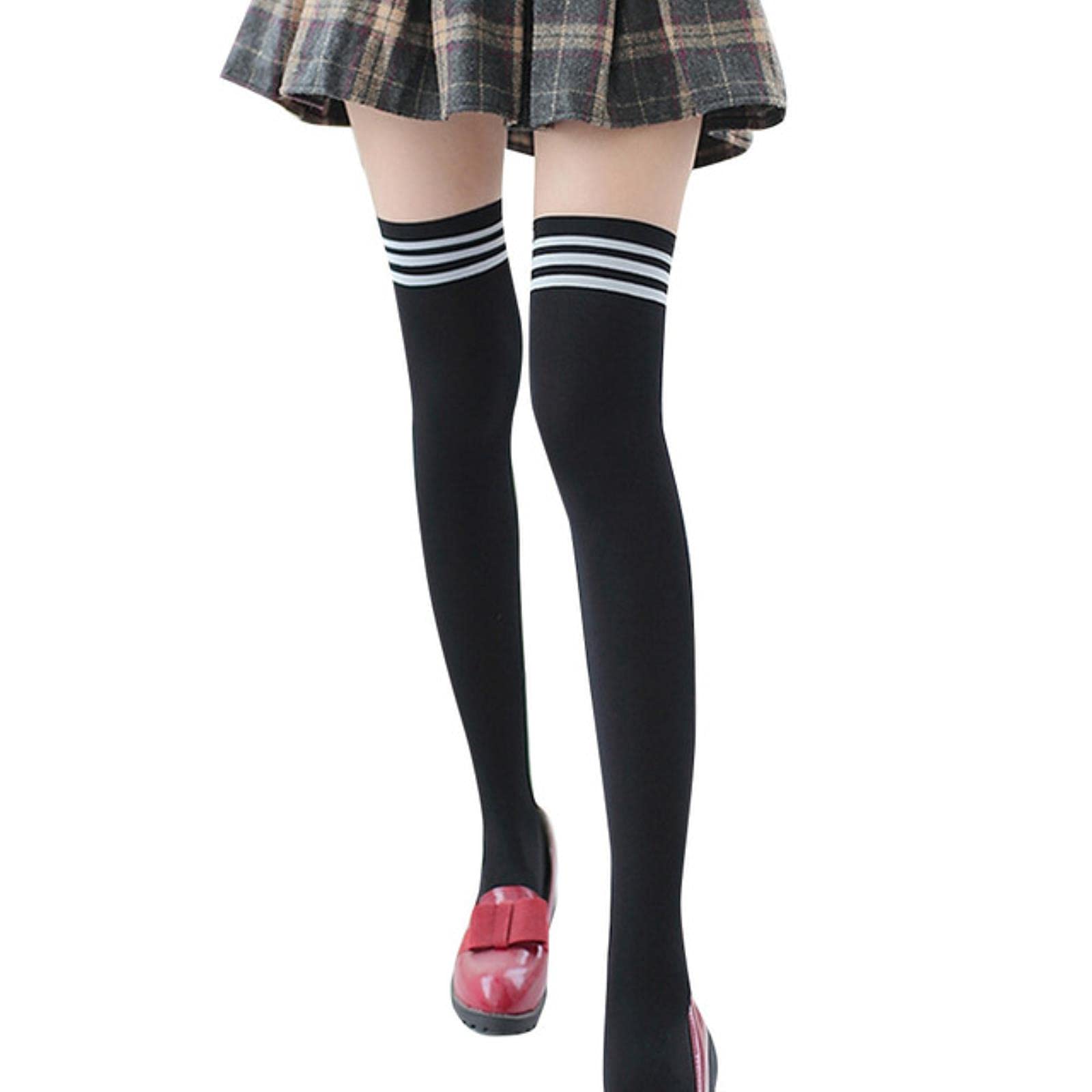 小学生 ニーソ Amazon.co.jp: ニーソックスサイハイブーツニーソックス小学生ブラックストライプロングガールズソックス : ファッション