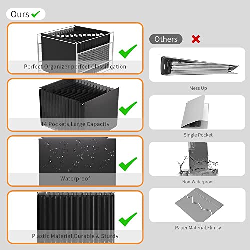 Plastic Expanding Hanging File Folders Letter Size,13 Expandable Pockets,Colored Monthly Tabs,Innovative Accordion Hanging Folder For Filing Cabinet,Fun Storage Office Supplies,Black #TOP3
