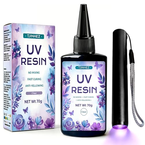 UV Resin Kit with Light 70g UV Glue Adhesive with 395nm UV Flashlight Fast Curing & Strong Bonding Professional UV Resin Set for Jewelry Making Plastic Welding Glass & Acrylic Repair