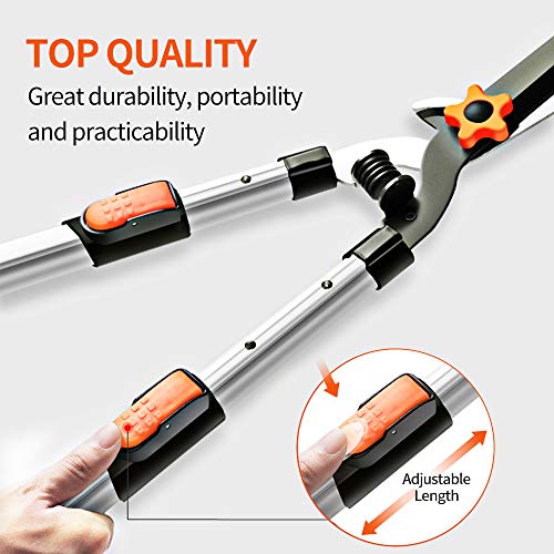 Garden Hedge Shears, 27” Pruning Shears with Non-Slip Grip, Extendable Steel Handle, Hedge Clippers for Trimming Borders, Boxwood and Bushes