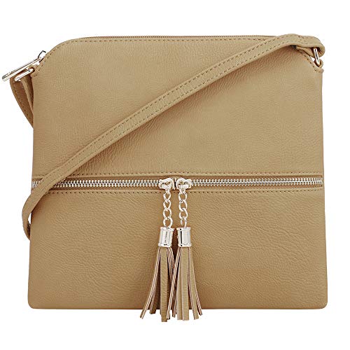 Image of SG SUGU Lightweight Medium Crossbody Bag Shoulder Bag with Tassel and Zipper Pocket