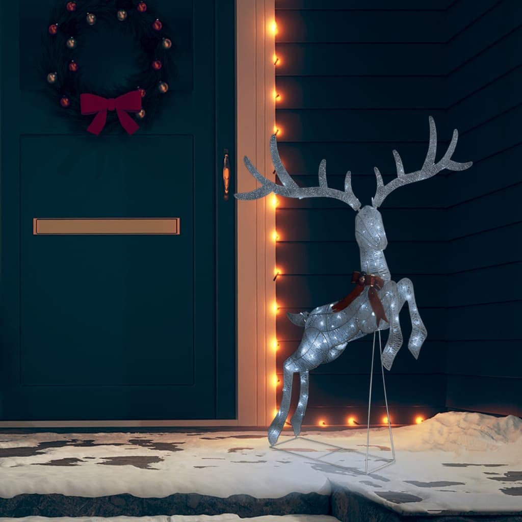 LED-Rentier Weihnachtsdeko mit 120 LEDs, Kaltweiß, Textilgewebe, 105x70x145 cm, 5 m Kabel, USB-Anschluss, für Innen und Außen, energiesparende Weihnachtsbeleuchtung, Lichterkette, Garten