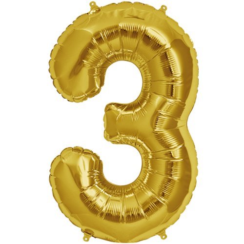 Image of GrandShop 50513 Three Number Foil Toy Balloon 17 inch Inch - Golden