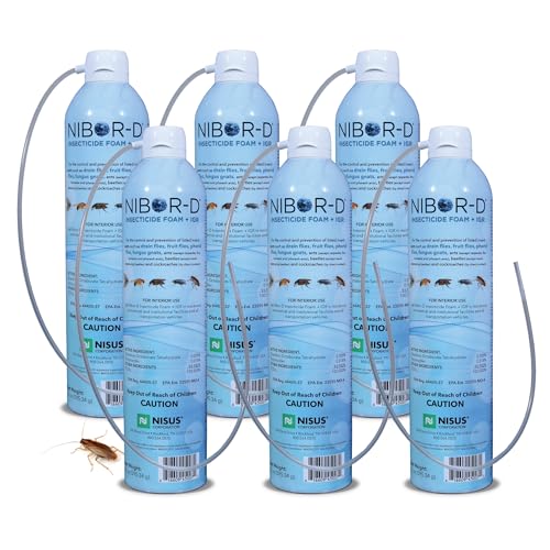 Nibor-D Insecticide Foam with IGR Ready-to-Use for Fly and Cockroach Control 360 Degree Application Includes 17 Hose (6 Pack 21 oz Can)