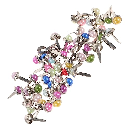 Gadpiparty 50pcs Metal Brads Embellishments Decorative Craft Brad Scrapbook Pink Paper Fastener Journal Scrapbooking Pins Small Pearls Pearl Brads Planner Use Mini Echo Making
