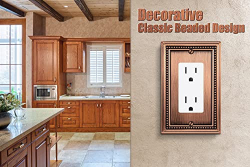 Image of Henne Bery Sunken Pearls Heavy Duty Decorative Wall Plate Switch Plate Outlet Cover (Single Decorator, 3 Pack, Antique Copper)
