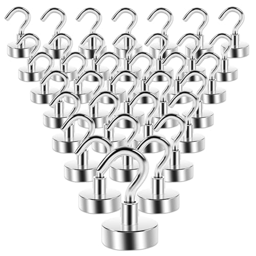 Anelueeoo 35 Pezzi 16mm Ganci Magnetici, Gancio Magnetico Magneti al Neodimio Con Gancio Con Occhielli Rotondi Ganci MagneticiPer Frigorifero Da Cucina, Campeggio, Soffitto, Griglia, Ufficio